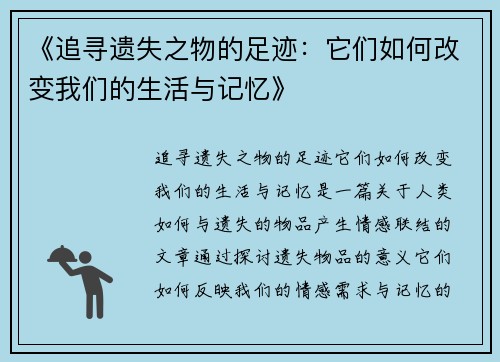 《追寻遗失之物的足迹：它们如何改变我们的生活与记忆》
